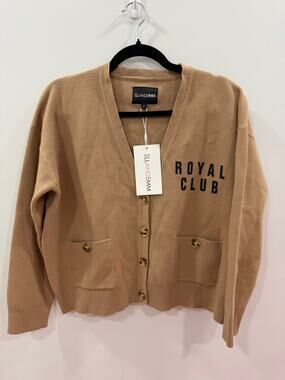 Ellandemm Royal Club Oversized Cardigan Preppy Tan Size Small